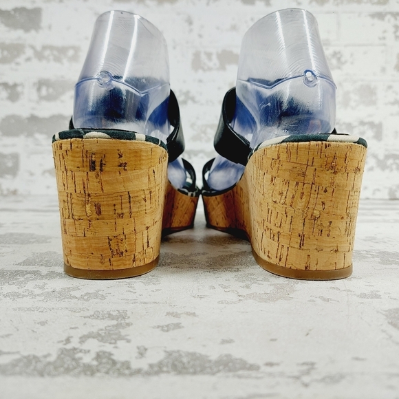 New Sam Edelman Alissa Platform Cork Heel Black Leather Slides Sandals  W812 - Picture 6 of 12